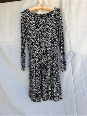 Vintage Vittadini Sport Black & White Leopard Print Fit-and-Flare Dress.